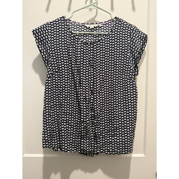 Womens’s Boden Pleat Front Blouse Pullover Top Blue White Cap Sleeve Size 12 - Picture 1 of 5